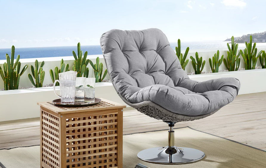Bronwen Wicker Rattan Outdoor Patio Swivel Lounge Chair in Light Gray Gray