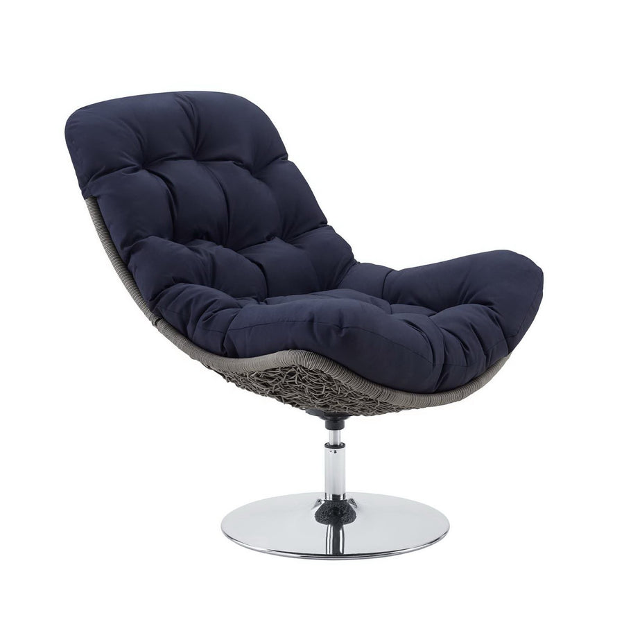 Bronwen Wicker Rattan Outdoor Patio Swivel Lounge Chair in Light Gray Navy