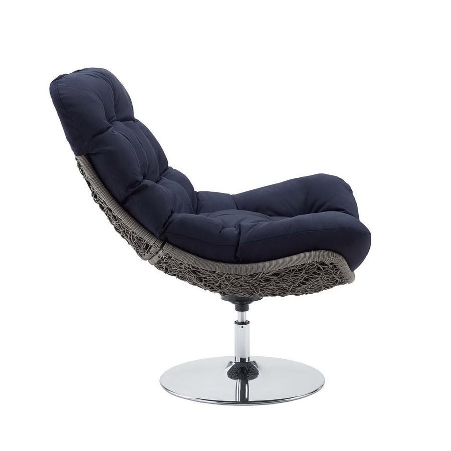 Bronwen Wicker Rattan Outdoor Patio Swivel Lounge Chair in Light Gray Navy
