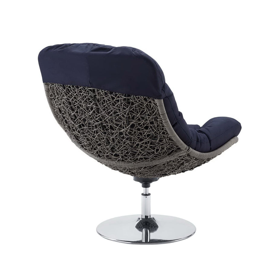 Bronwen Wicker Rattan Outdoor Patio Swivel Lounge Chair in Light Gray Navy