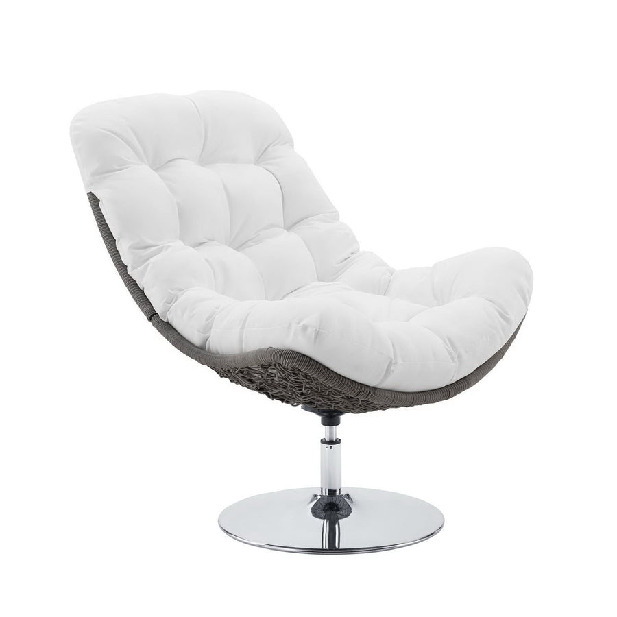 Bronwen Wicker Rattan Outdoor Patio Swivel Lounge Chair in Light Gray White