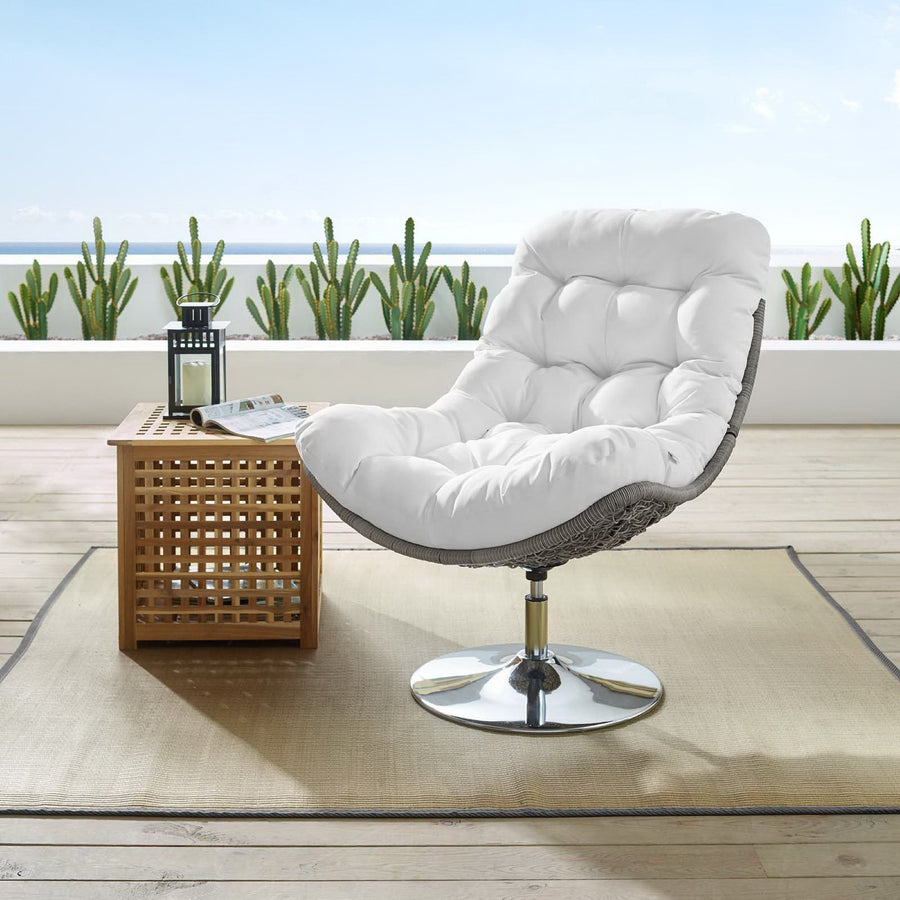 Bronwen Wicker Rattan Outdoor Patio Swivel Lounge Chair in Light Gray White