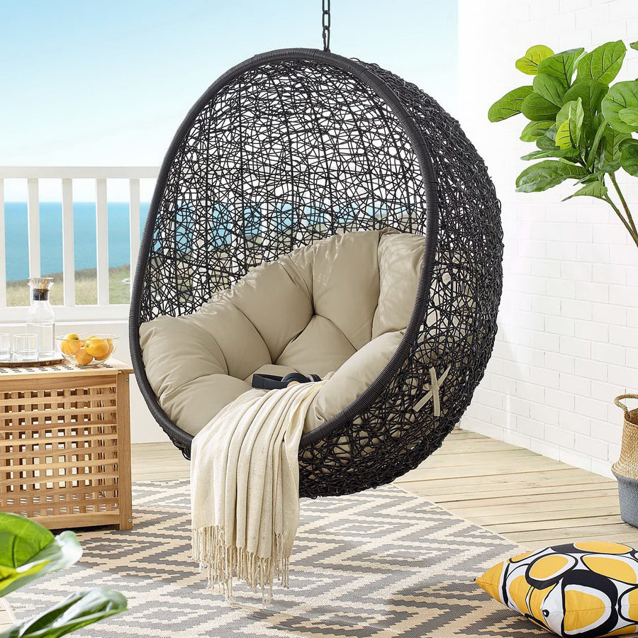 Luna Sunbrella® Fabric Swing Outdoor Patio Lounge Chair Without Stand in Black Beige
