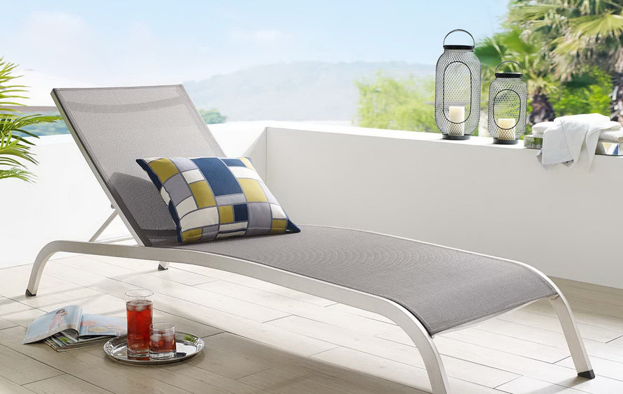 Ikat Mesh Chaise Outdoor Patio Aluminum Lounge Chair in Gray