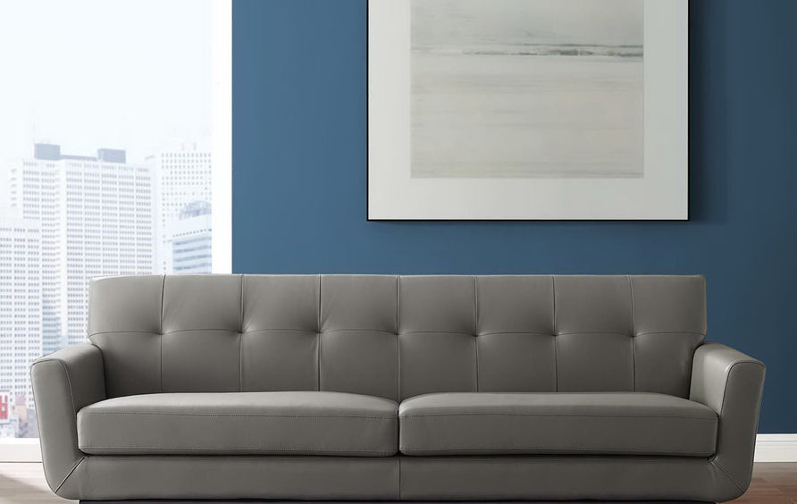 Flint Top-Grain Leather Living Room Lounge Sofa in Gray