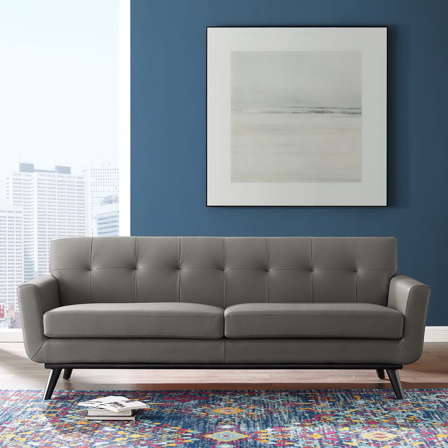 Flint Top-Grain Leather Living Room Lounge Sofa in Gray