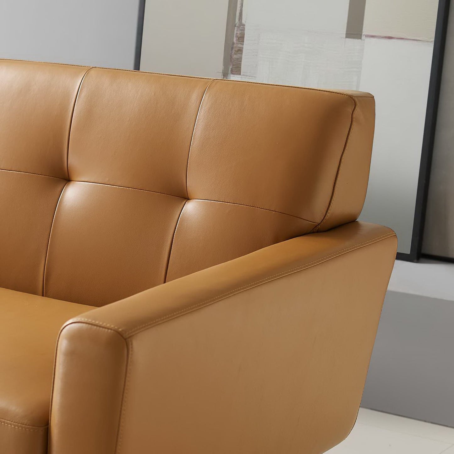 Flint Top-Grain Leather Living Room Lounge Sofa in Tan