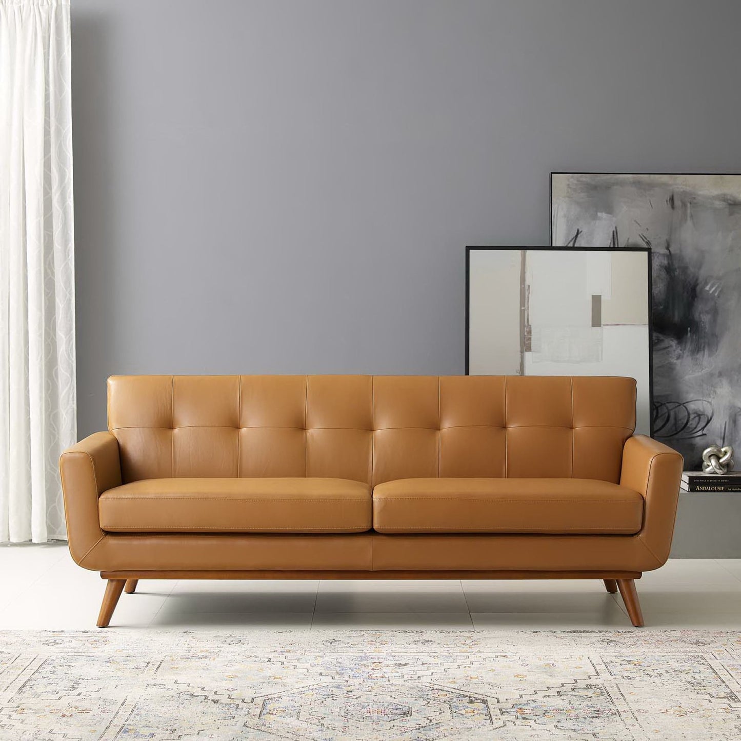 Flint Top-Grain Leather Living Room Lounge Sofa in Tan