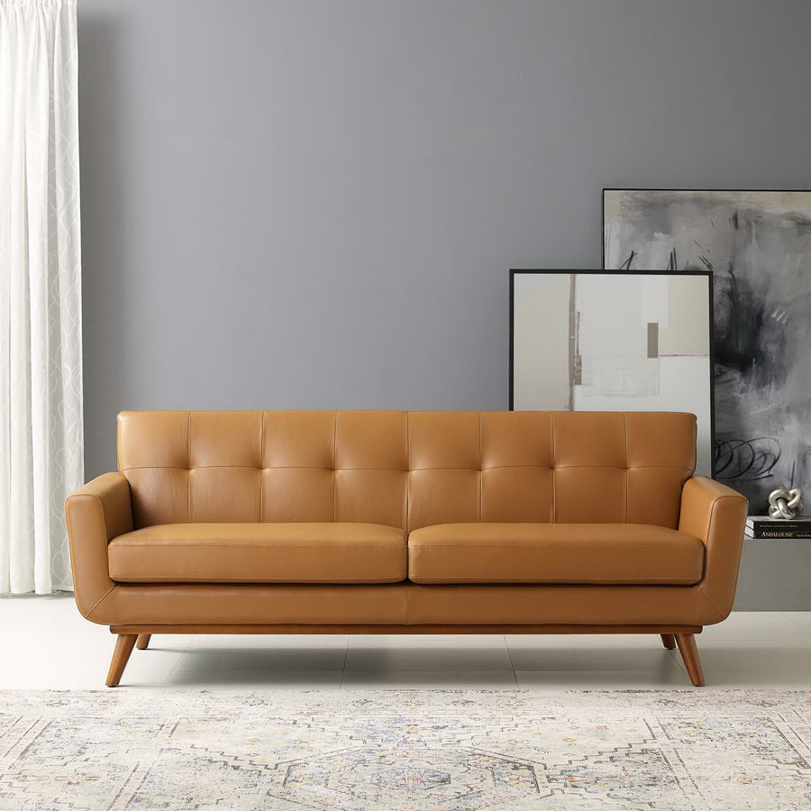 Flint Top-Grain Leather Living Room Lounge Sofa in Tan