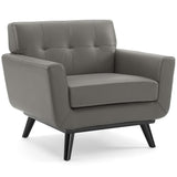 Flint Top-Grain Leather Living Room Lounge Accent Armchair in Gray