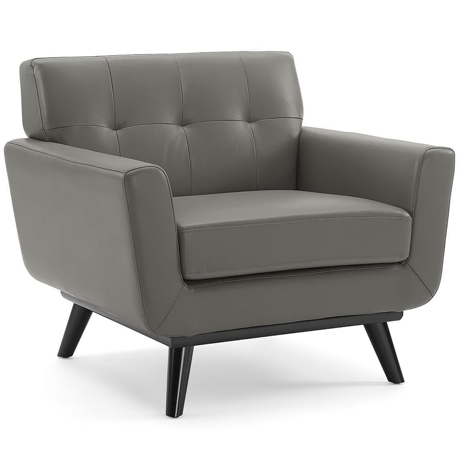 Flint Top-Grain Leather Living Room Lounge Accent Armchair in Gray