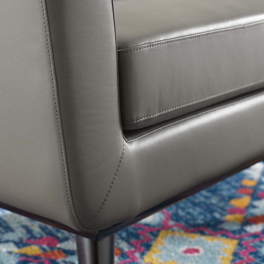 Flint Top-Grain Leather Living Room Lounge Accent Armchair in Gray
