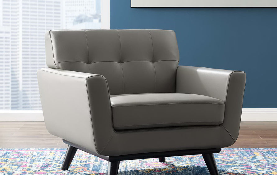 Flint Top-Grain Leather Living Room Lounge Accent Armchair in Gray
