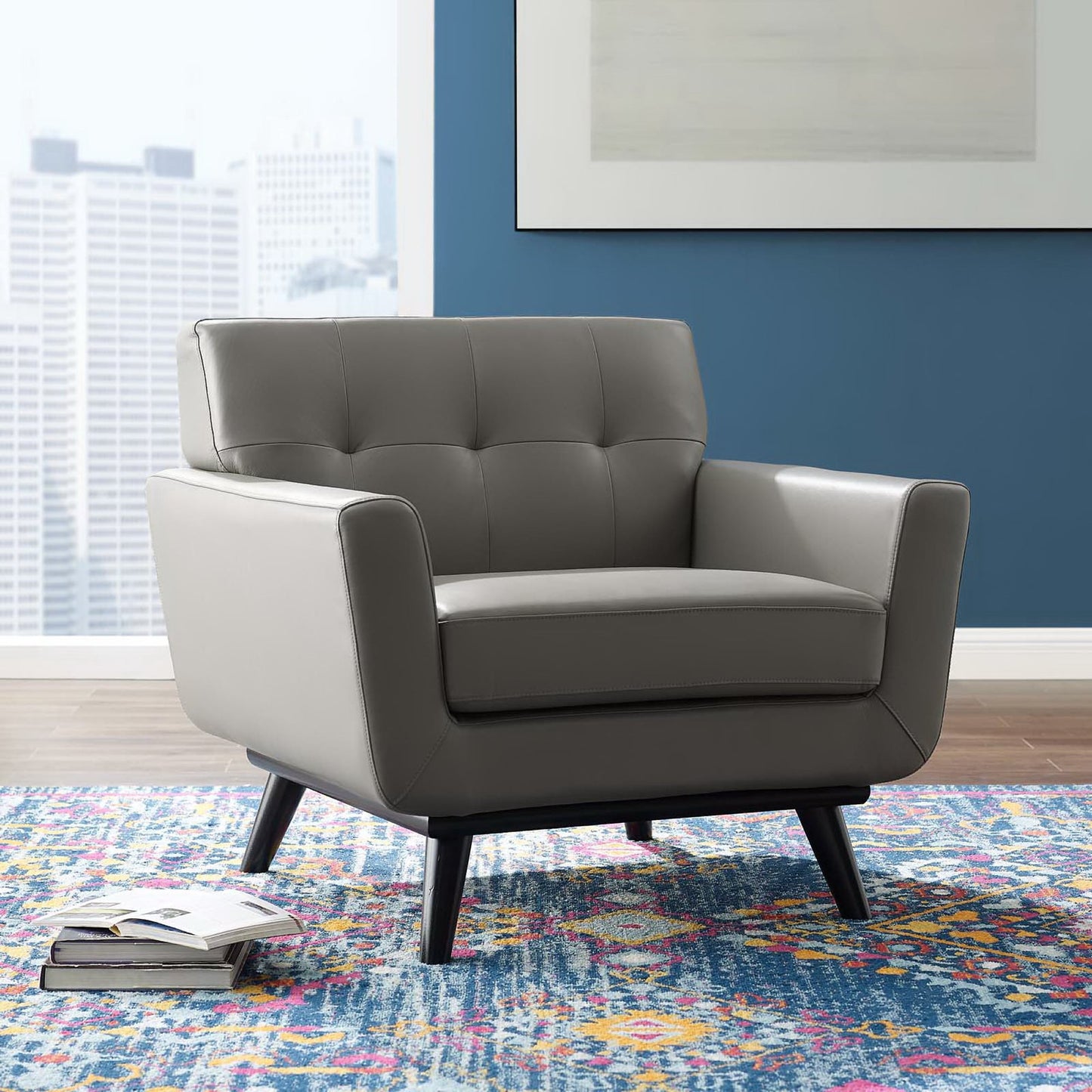 Engage Top-Grain Leather Living Room Lounge Accent Armchair by Furniture For America