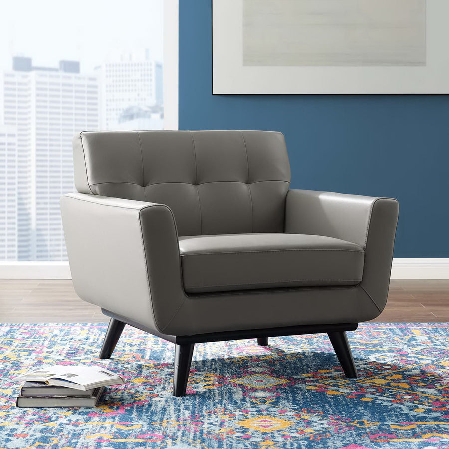 Flint Top-Grain Leather Living Room Lounge Accent Armchair in Gray