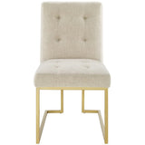 Indigo Gold Stainless Steel Upholstered Fabric Dining Accent Chair in Gold Beige