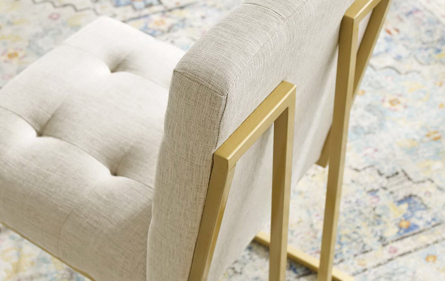 Indigo Gold Stainless Steel Upholstered Fabric Dining Accent Chair in Gold Beige