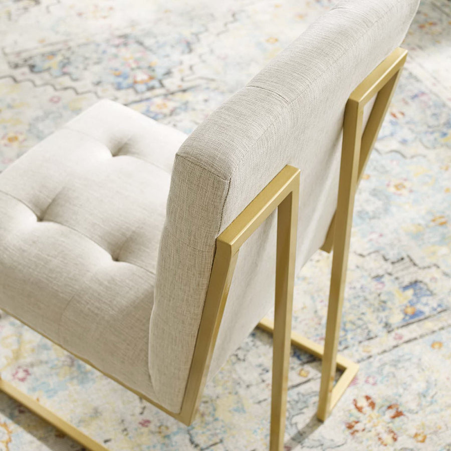 Indigo Gold Stainless Steel Upholstered Fabric Dining Accent Chair in Gold Beige