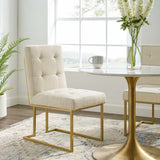 Indigo Gold Stainless Steel Upholstered Fabric Dining Accent Chair in Gold Beige