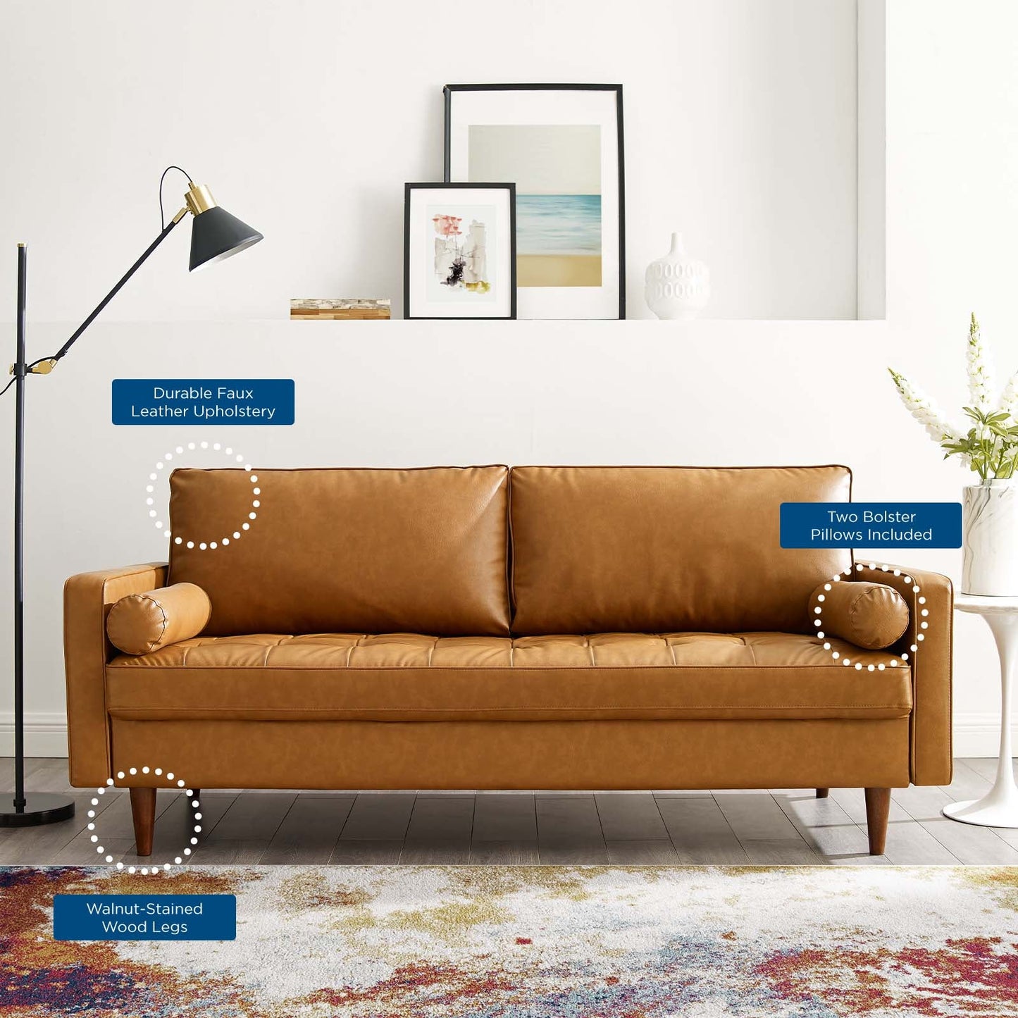 Valour Upholstered Faux Leather Sofa by Furniture for America