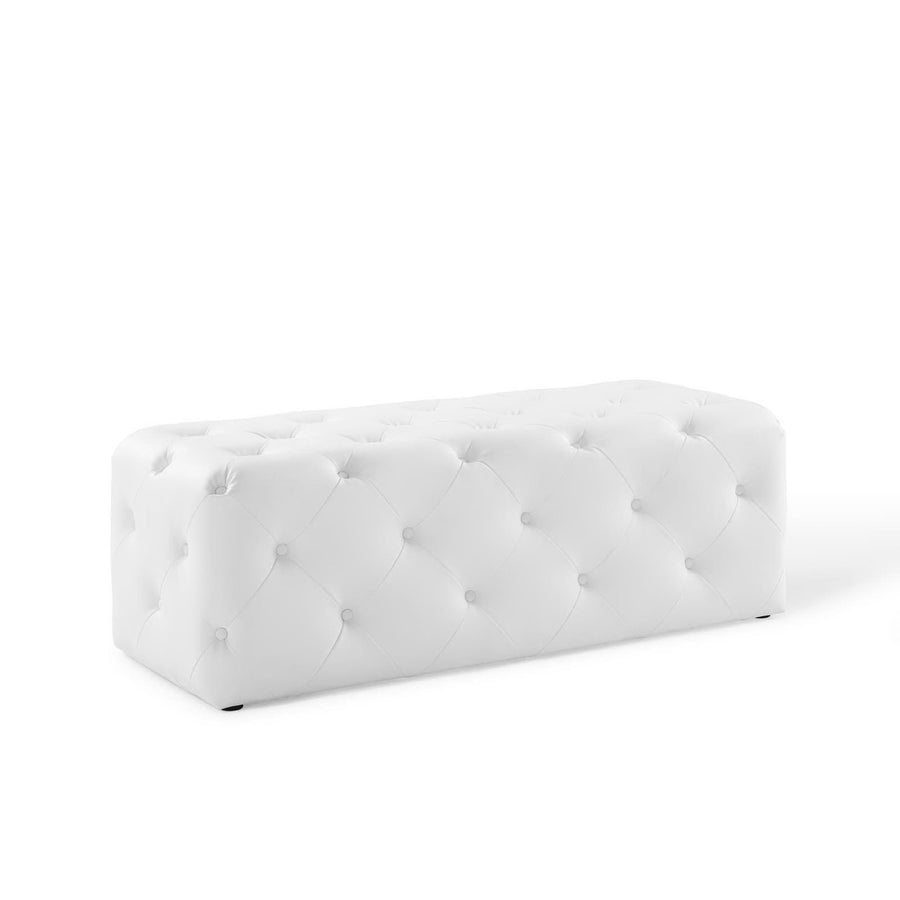 Alder 48" Tufted Button Entryway Faux Leather Bench in White