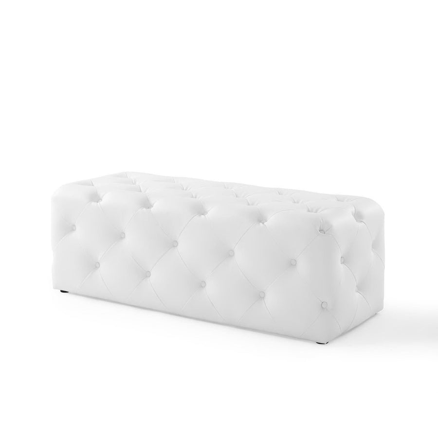 Alder 48" Tufted Button Entryway Faux Leather Bench in White