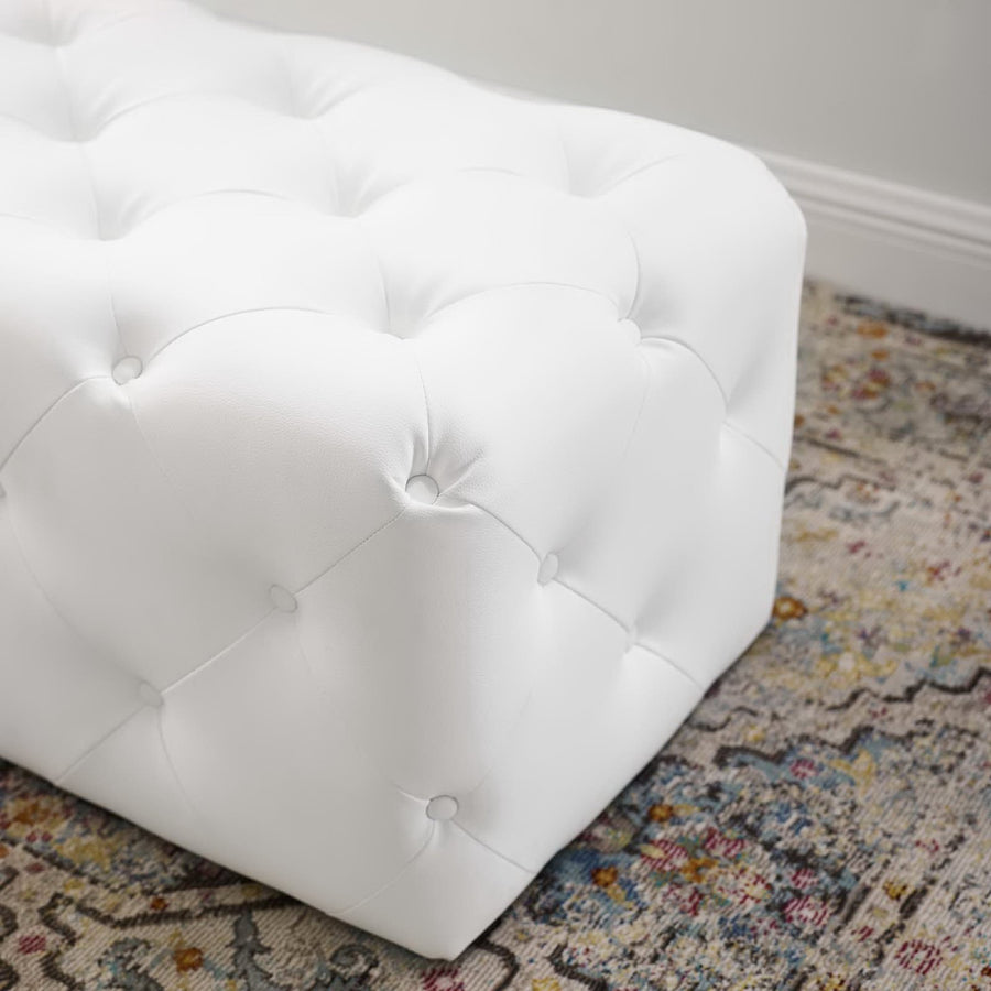 Alder 48" Tufted Button Entryway Faux Leather Bench in White