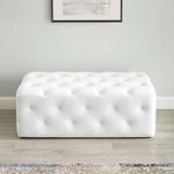Alder 48" Tufted Button Entryway Faux Leather Bench in White