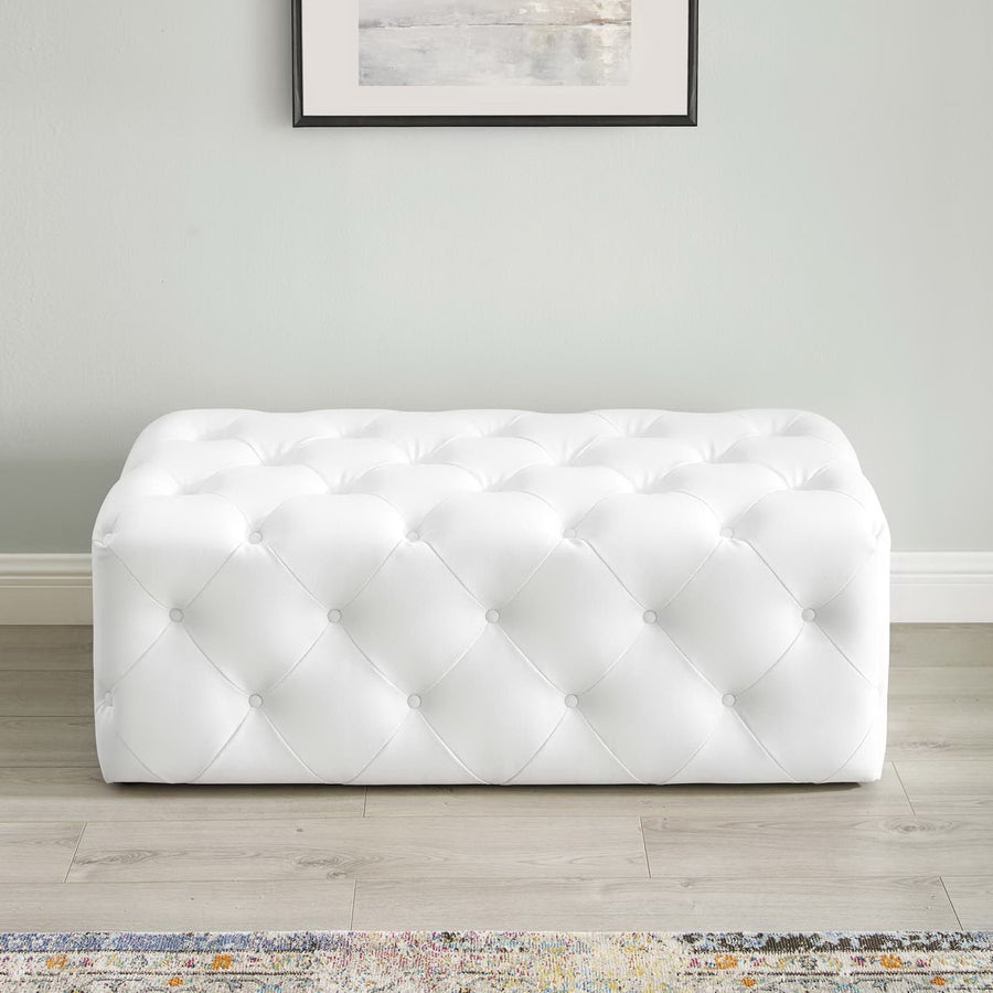 Alder 48" Tufted Button Entryway Faux Leather Bench in White