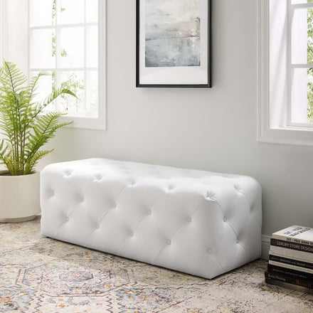 Amour 48" Tufted Button Entryway Faux Leather Bench in White