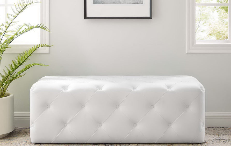 Alder 48" Tufted Button Entryway Faux Leather Bench in White