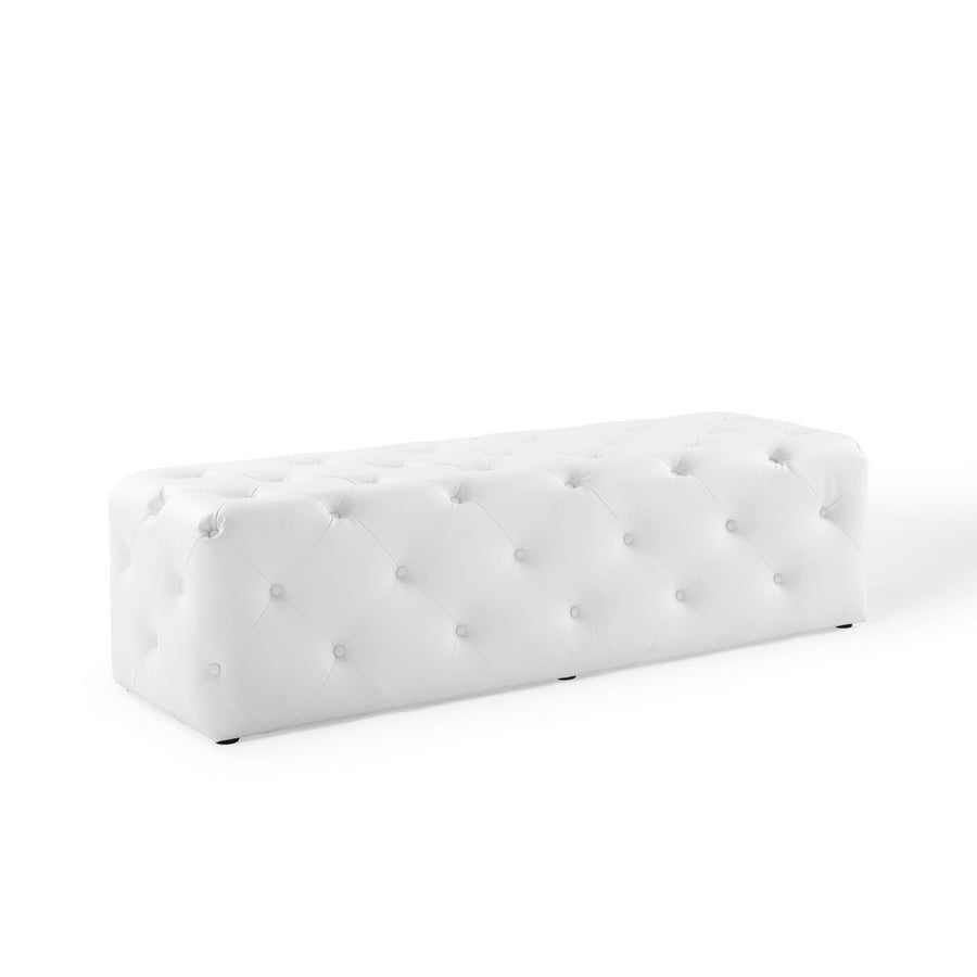 Alder 60" Tufted Button Entryway Faux Leather Bench in White