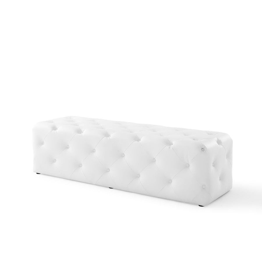 Alder 60" Tufted Button Entryway Faux Leather Bench in White