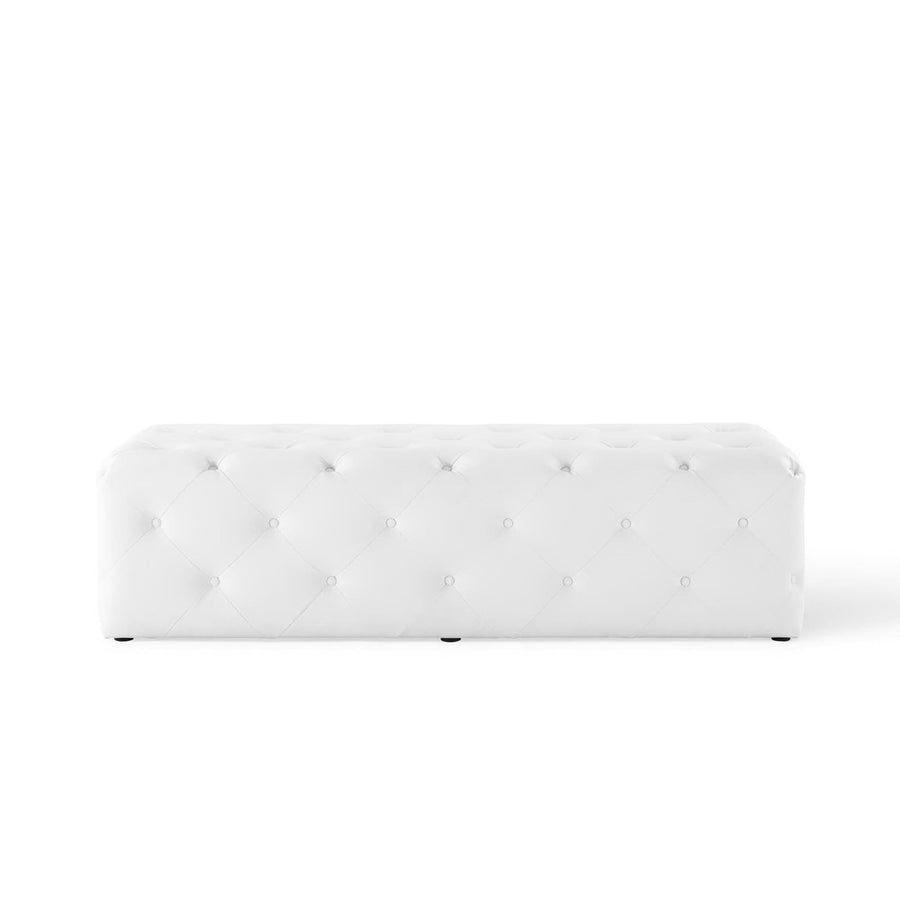 Alder 60" Tufted Button Entryway Faux Leather Bench in White