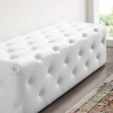Alder 60" Tufted Button Entryway Faux Leather Bench in White