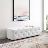 Alder 60" Tufted Button Entryway Faux Leather Bench in White
