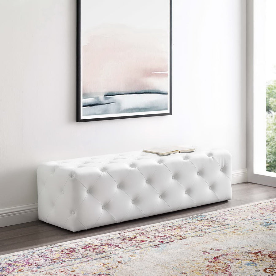 Alder 60" Tufted Button Entryway Faux Leather Bench in White