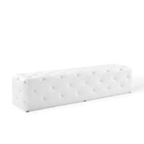 Alder 72" Tufted Button Entryway Faux Leather Bench in White
