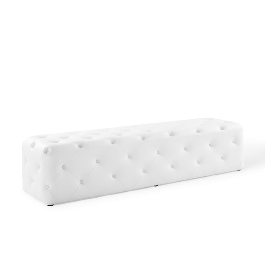 Alder 72" Tufted Button Entryway Faux Leather Bench in White