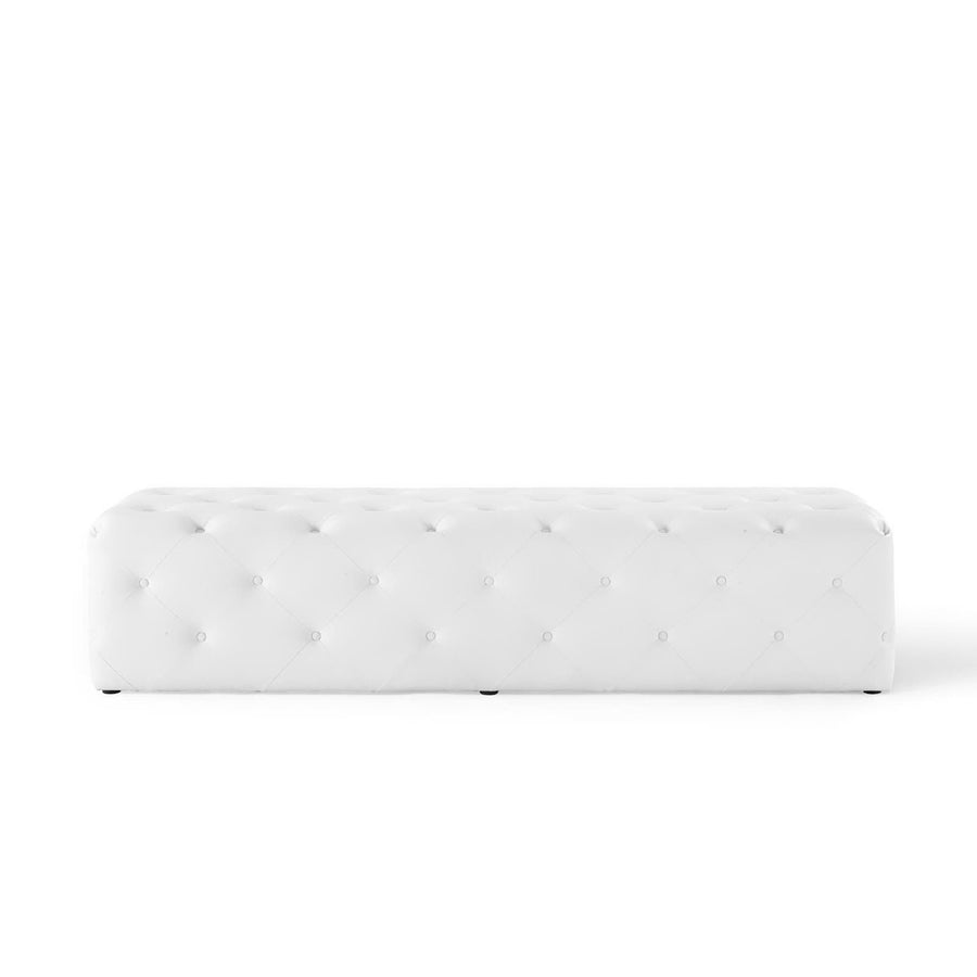 Alder 72" Tufted Button Entryway Faux Leather Bench in White
