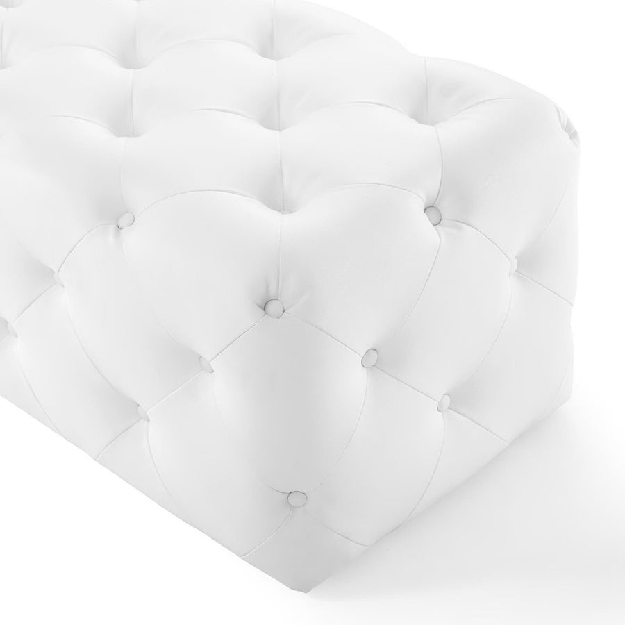 Alder 72" Tufted Button Entryway Faux Leather Bench in White
