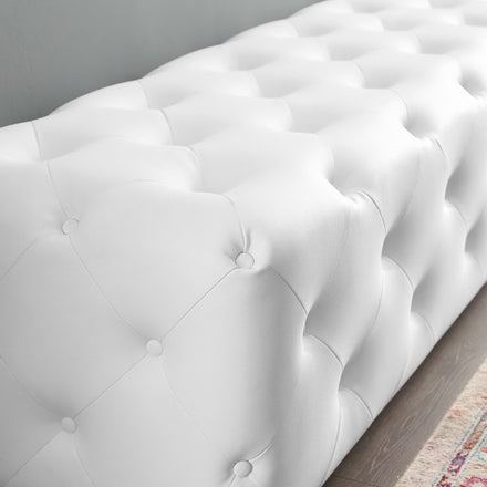 Amour 72" Tufted Button Entryway Faux Leather Bench in White