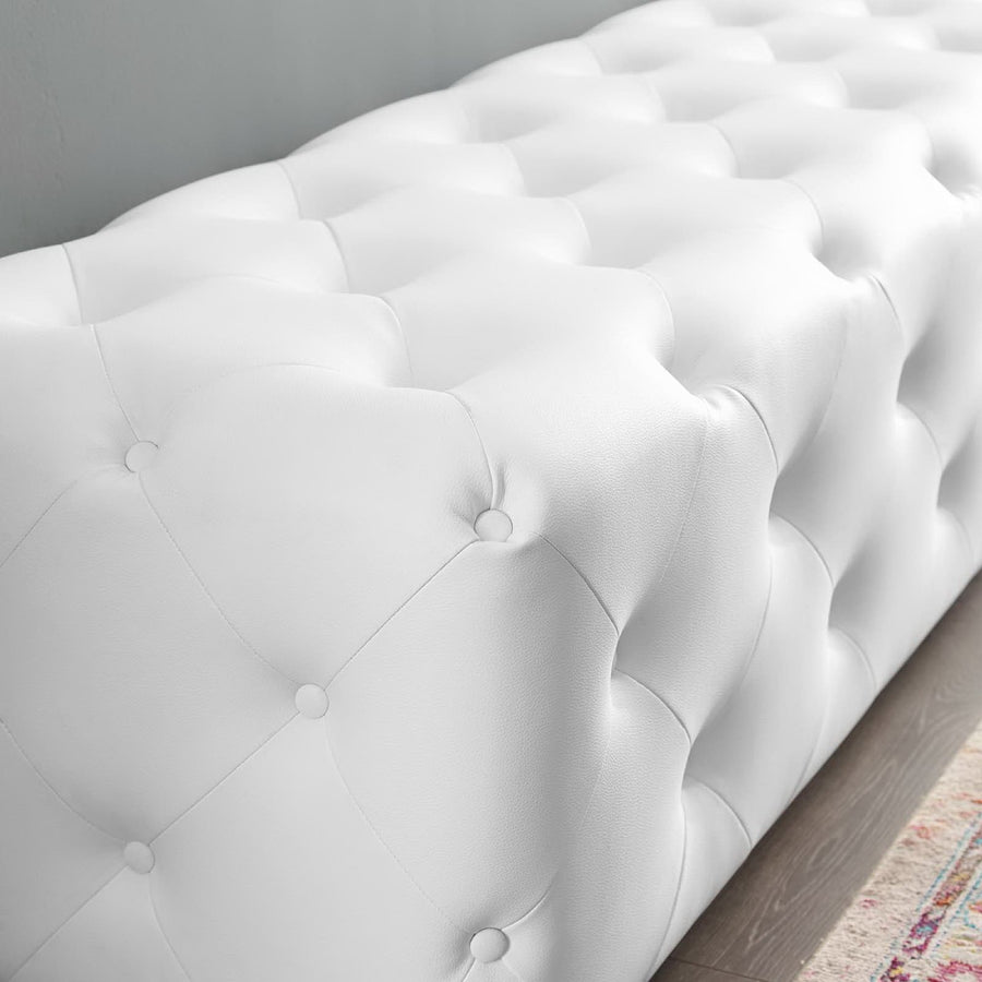 Alder 72" Tufted Button Entryway Faux Leather Bench in White