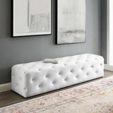 Alder 72" Tufted Button Entryway Faux Leather Bench in White