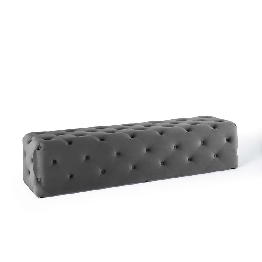 Alder 72" Tufted Button Entryway Performance Velvet Bench in Gray