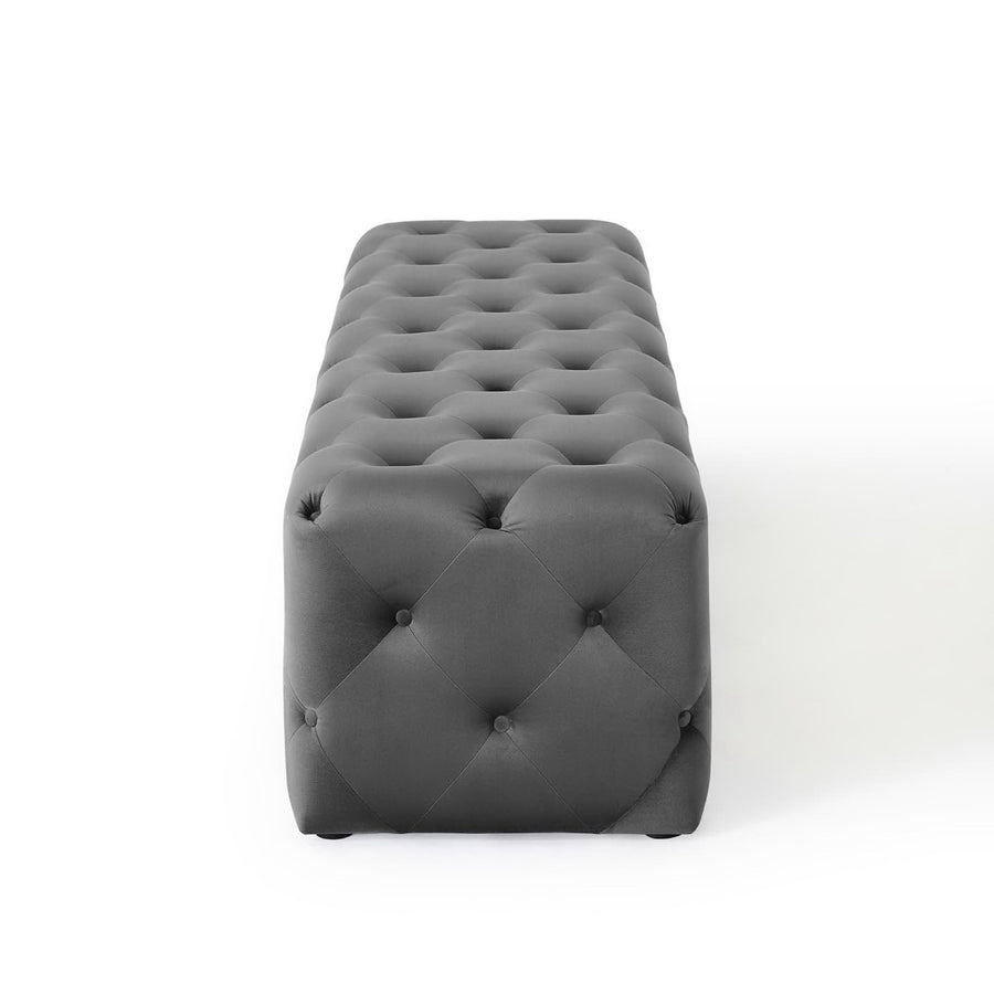 Alder 72" Tufted Button Entryway Performance Velvet Bench in Gray