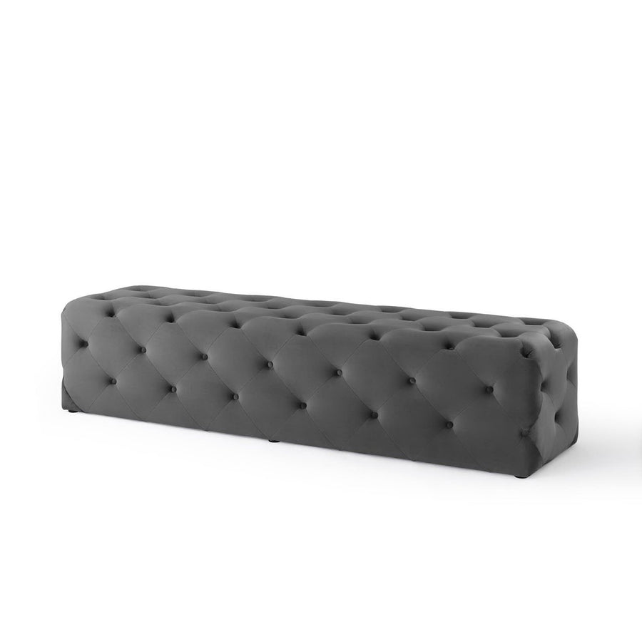 Alder 72" Tufted Button Entryway Performance Velvet Bench in Gray