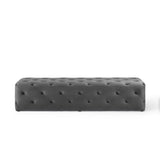 Alder 72" Tufted Button Entryway Performance Velvet Bench in Gray