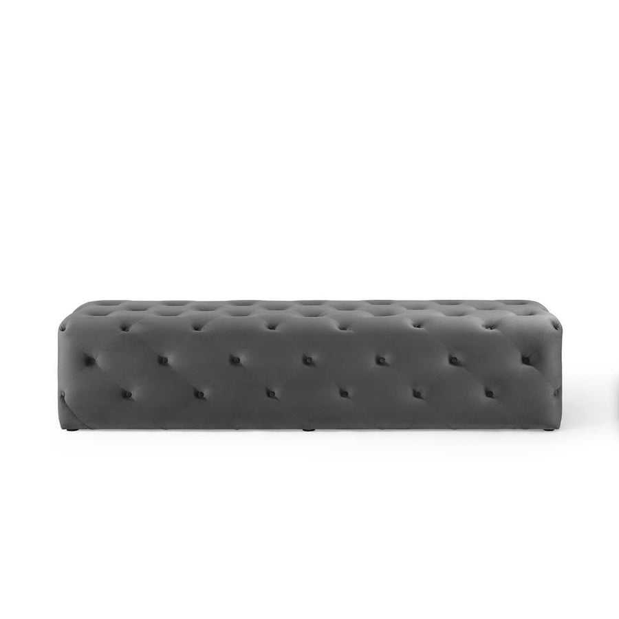Alder 72" Tufted Button Entryway Performance Velvet Bench in Gray