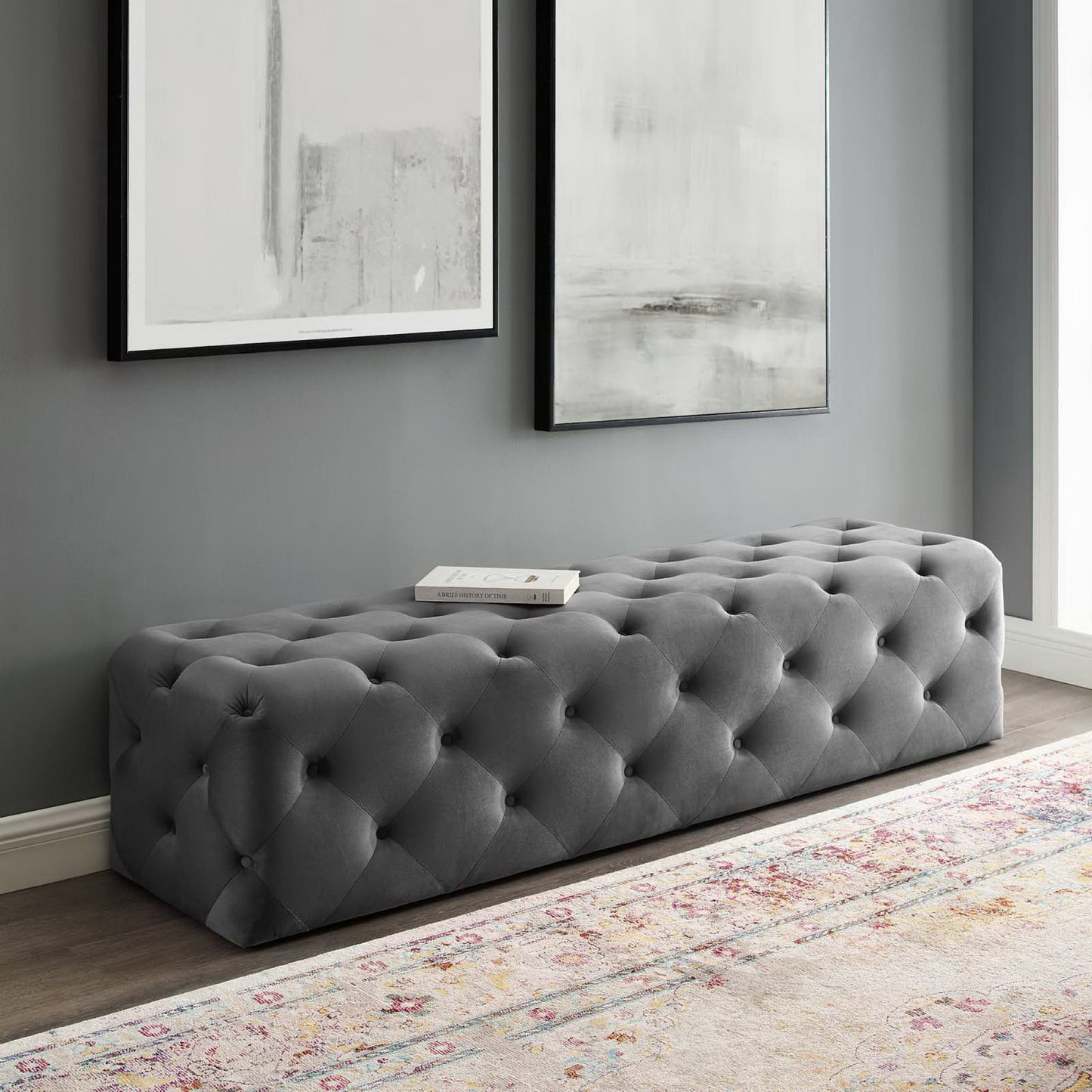 Amour 72" Tufted Button Entryway Performance Velvet Bench by Furniture For America